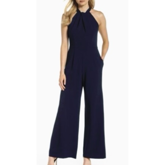 Julia Jordan Navy Blue Twist Halter Neck Jumpsuit Womens Size 10